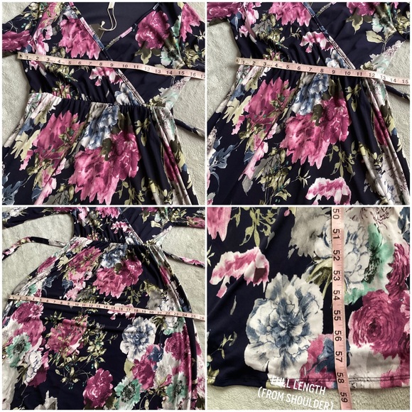 NWT Pinkblush Maternity Floral Surplice Tie Waist Pregnancy Maxi Dress Navy Blue - Picture 12 of 12